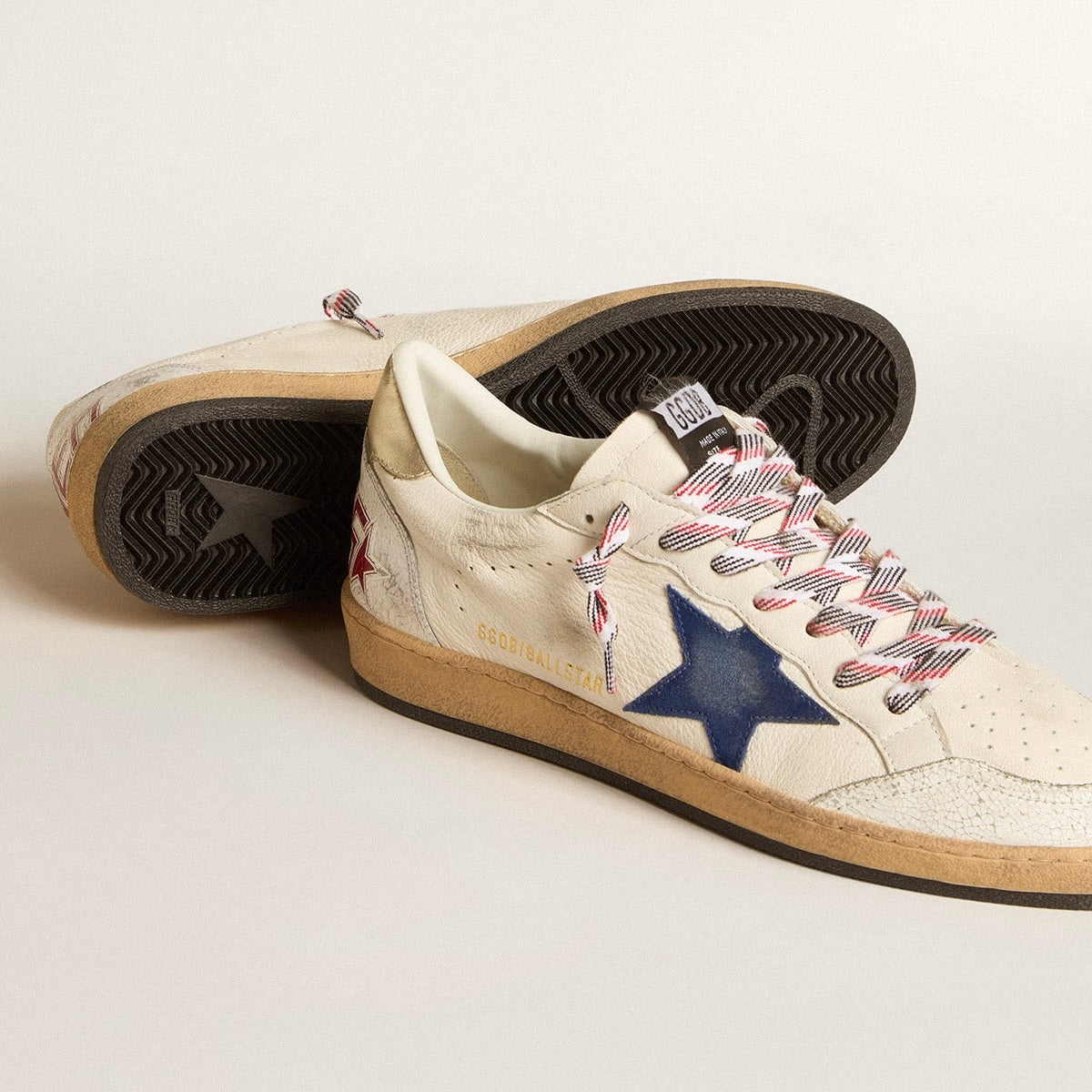 Golden Goose Ball Star in nappa leather with blue suede star and platinum leather heel tab(women)