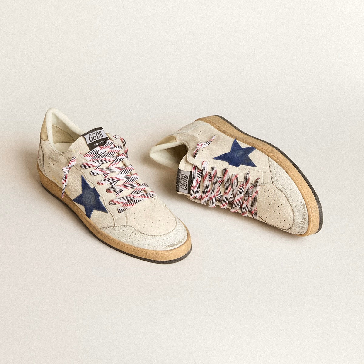 Golden Goose Ball Star in nappa leather with blue suede star and platinum leather heel tab(women)